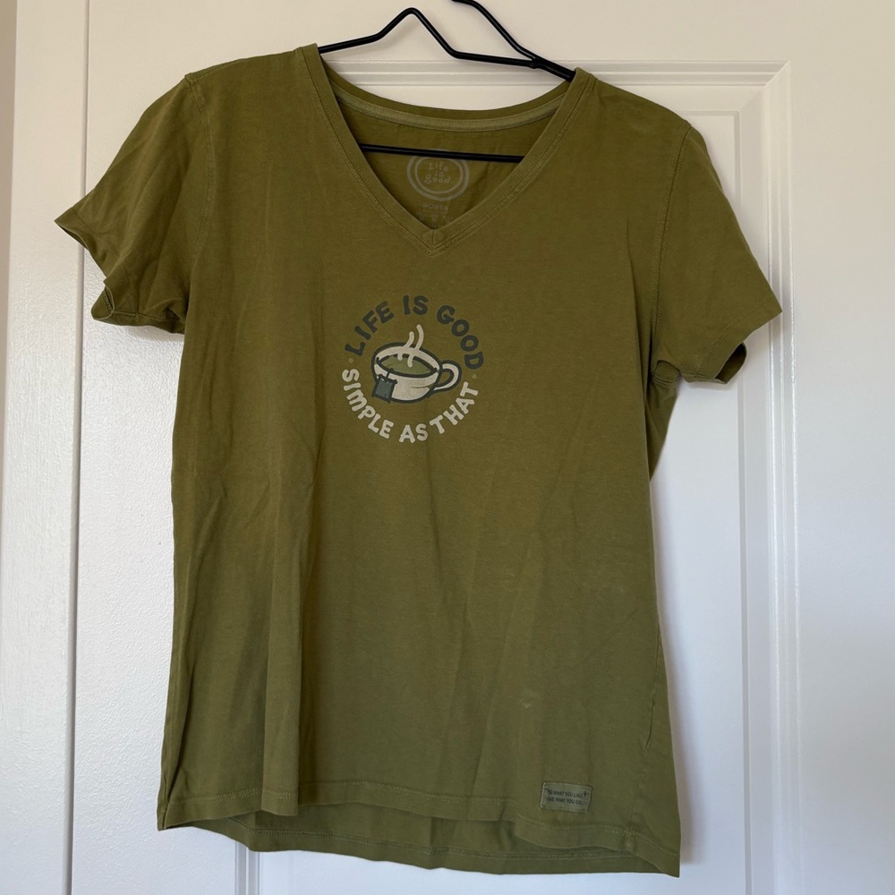 Life Is Good Sage Green V-Neck Tee